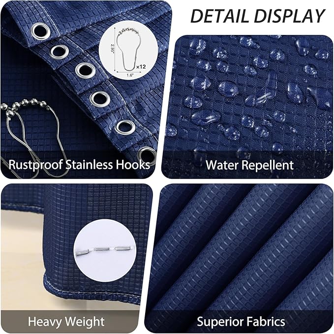 Bathroom Accessory Set - 25PC Bathroom Sets with Shower Curtain and Rugs, Navy Blue Bathroom Set, Bathroom Accessories Set, Shower Curtain Sets with Rugs, Bathroom Trash Can & Soap Dispenser