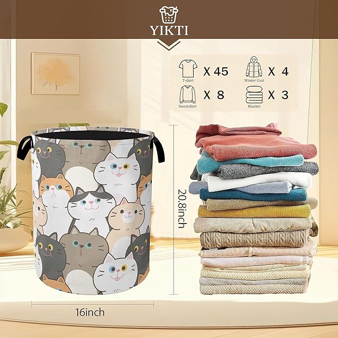 Laundry Hamper,Cute Cats Laundry Basket,Cartoon Animal Portable Collapsible Laundry Room Organization Storage for Dorm Room,Nursery,Bathroom,Bedroom,16x20 Inch