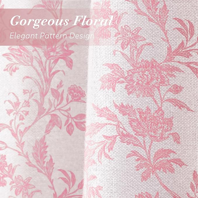 Pink Floral Shower Curtain,Vintage Cotton Cottagecore Shower Curtains for Bathroom, 72" W x 72" L