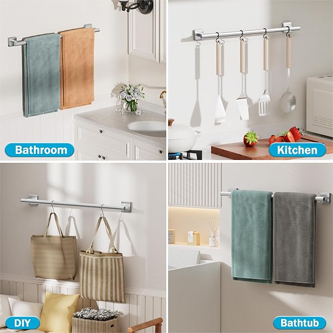 Alise 24 Inch Bathroom Towel Bar, SUS304 Stainless Steel Towel Racks for Bathroom, Towel Rack Wall Mounted Heavy Duty Hand Towel Holder Single Towel Bar, Brushed Nickel