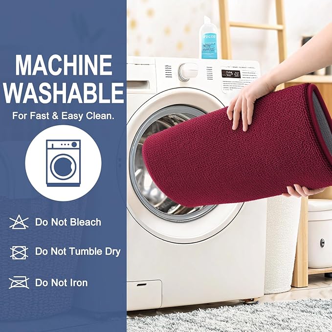 OLANLY Thick PU Foam Bath Mat Rug 24x16, Extra Soft Absorbent Bathroom Rug, Quick Dry Bath Mats, Non-Slip, Machine Washable Carpet for Bathroom, Tub and Shower, Home Decor Accessories, Burgundy