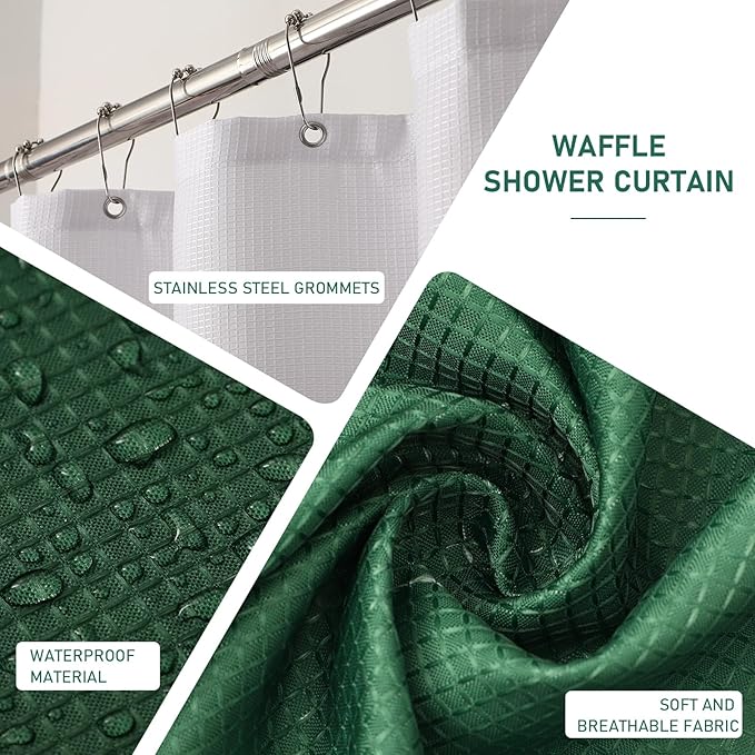 XLHOMO Dark Green Bathroom Accessories Set with Wicker Trash Can Shower Curtain and Rugs,Bathroom Sets Small Waste Basket Bathroom Trash Can for Bedroom Bathroom