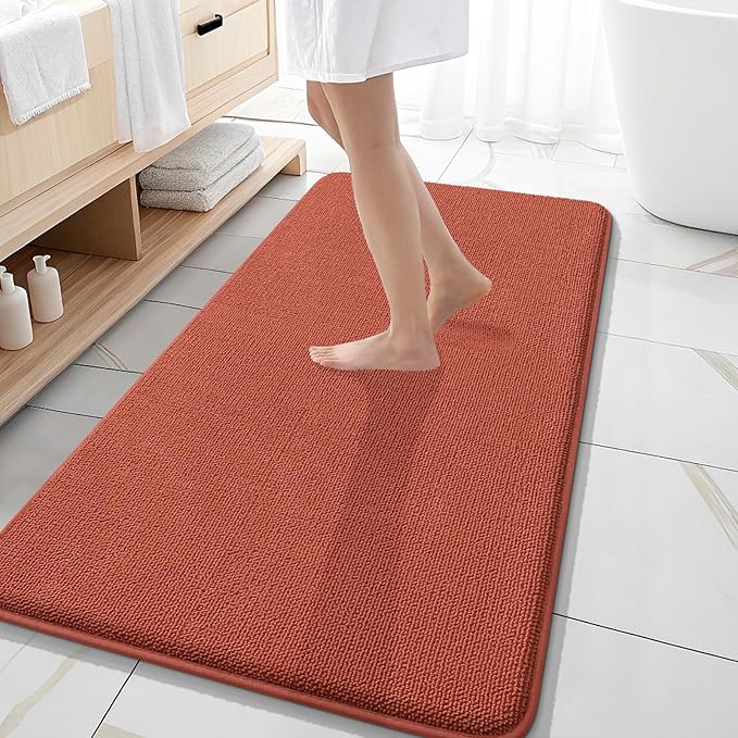 OLANLY Thick Memory Foam Bath Mat Rug 47x20, Extra Soft Absorbent Bathroom Rug, Quick Dry Bath Mats, Non-Slip, Machine Washable Carpet, Tub and Shower, Home Decor Accessories, Rustic Terracotta