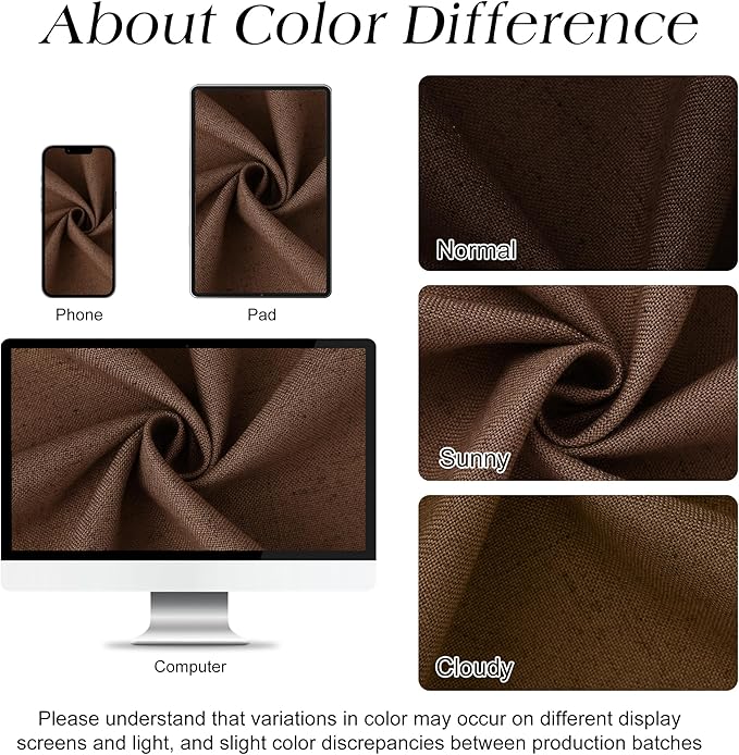 Naturoom Caramel Brown Linen Shower Curtain, Country Boho Farmhouse Bath Decor Shower Curtains Neutral Cloth Weighted Textured Fabric Bath Curtain Liner with Hooks, 72x96