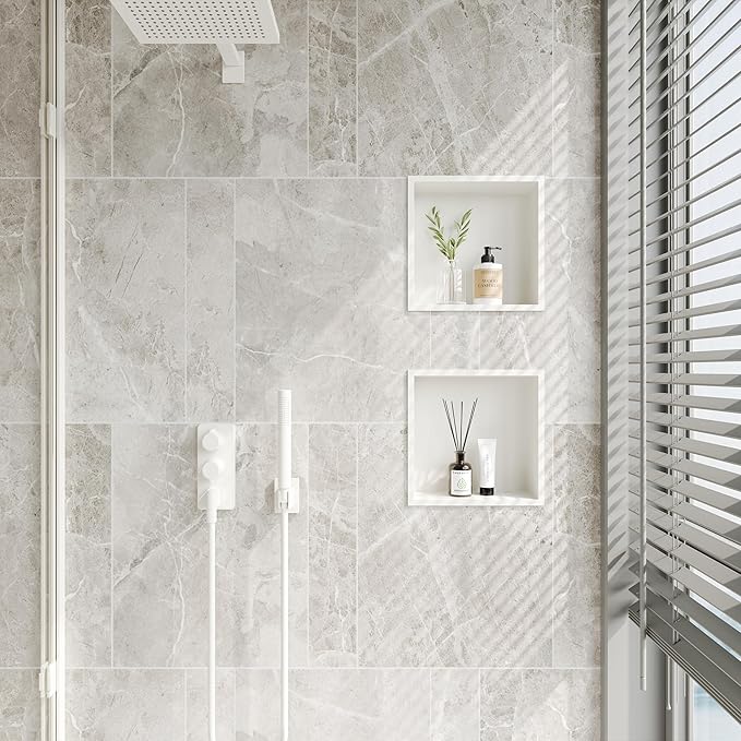 Neodrain Shower Niche, Insert Bathroom Storage Shower Shelf, Stainless Steel Recessed Wall Niche No Tiled Recessed Cabinet Waterproof for Shower Storage(White,12"x12")