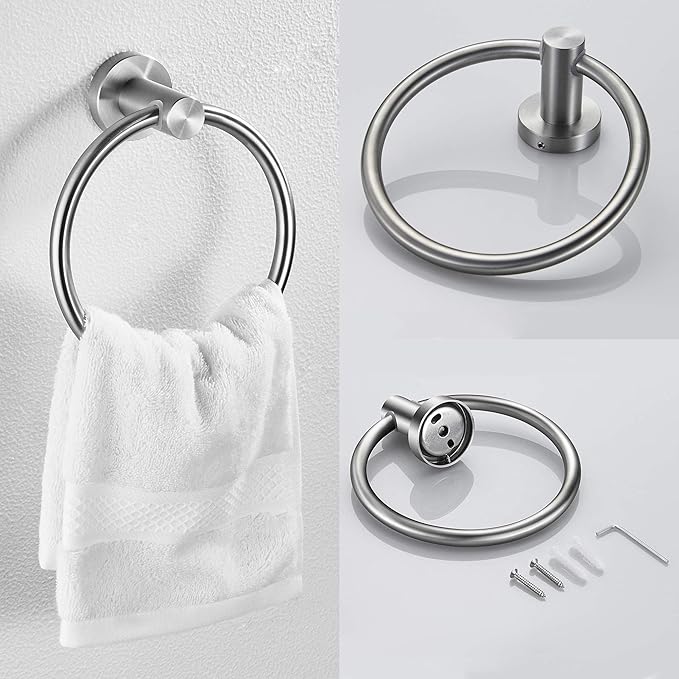 Marmolux ACC Bathroom Hardware Set - 4 Pieces Wall Mount Accessories - Towel Hooks, Hand Towel Holder, Towel Ring, Toilet Paper Holder - Made of SUS 304 Stainless Steel with Brushed Finish