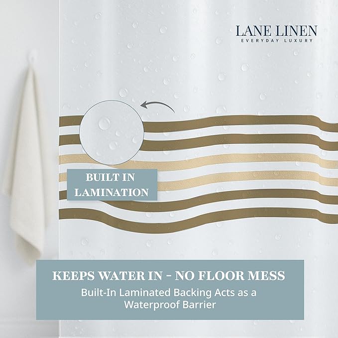 LANE LINEN Waterproof Shower Curtain - 72W x 72H - 2 in 1 Fabric Design with Built in Laminated Inner Layer - No Liner Needed - Quick Dry & Machine Washable - Header with Rust Proof Grommets - Beige