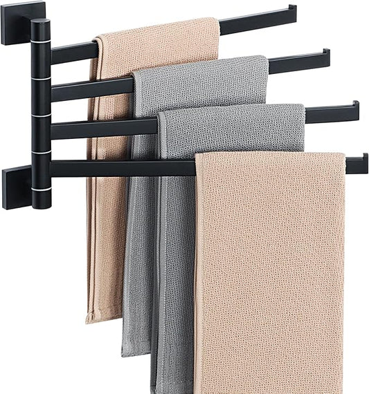 Alise Swivel Towel Rack, 4-Arm Towel Bar, Space Saving Towel Rack Wall Mount Drying Towel Holder, Swing Out Towel Holder for Bathroom Kitchen Toilet, Square SUS304 Stainless Steel, Matte Black