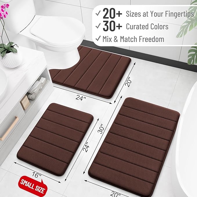 OLANLY Memory Foam Bath Mat 30x20, Super Soft Absorbent Bathroom Rugs, Quick Dry, Machine Washable Shower Floor Rugs, Bathmat Carpet, Bathroom Home Decor Accessories, Brown