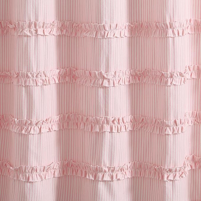 Lush Decor Vintage Stripe Yarn Dyed Cotton Shower Curtain, 72" x 72", Black