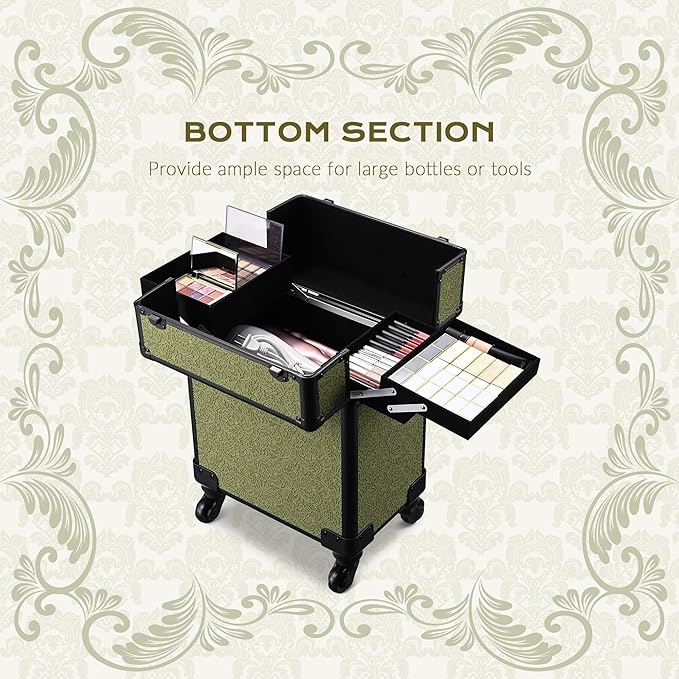 BYOOTIQUE 2-Piece Makeup Train Case Cosmetic Organizer Kit Rococo Moss Salon