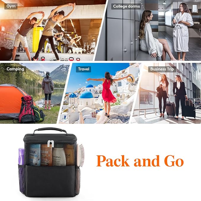 Lifewit Shower Bag Mesh Shower Caddy Portable College Dorm Room Essentials Tote Bag for Bathroom, Gym, Travel, Camping Quick Dry Hanging Shower Organizer Basket Toiletry Bag, Large, Black