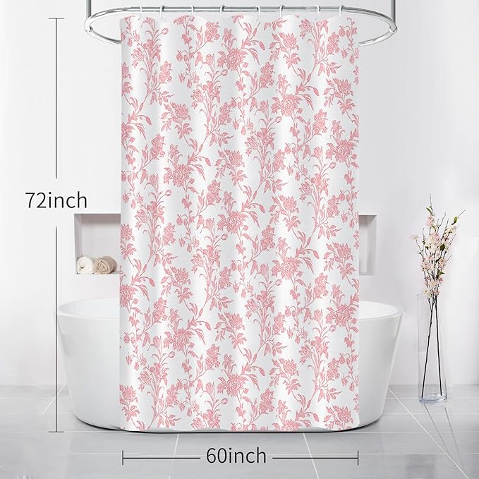 Seorsok Pink Shower Curtain,Sage Cotton Floral Cottagecore,Elegant Floral Fabric Shower Curtain Machine Washable Waterproof Bathroom Decor 60'Wx72'L inches