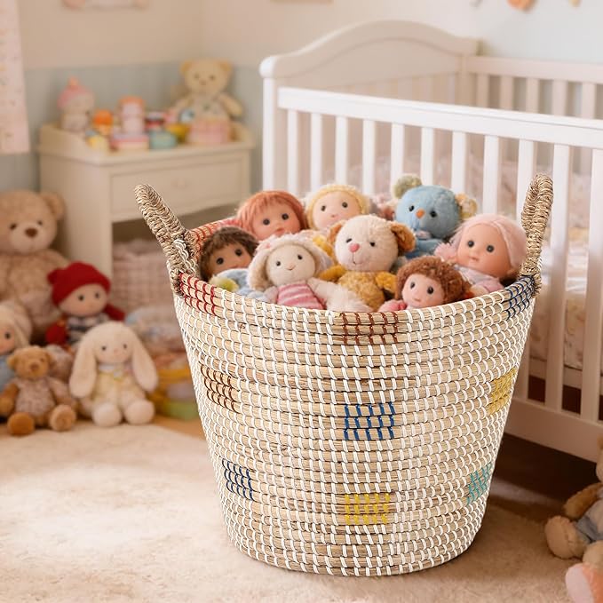 Laundry Hamper, Wicker Laundry Baskets with Handles, Storage Baskets, Woven Basket Decorative Baskets for Shelves, Basket for Gifts, Closet, Pantry, and Home Organization, Set of 3, Multi-Size