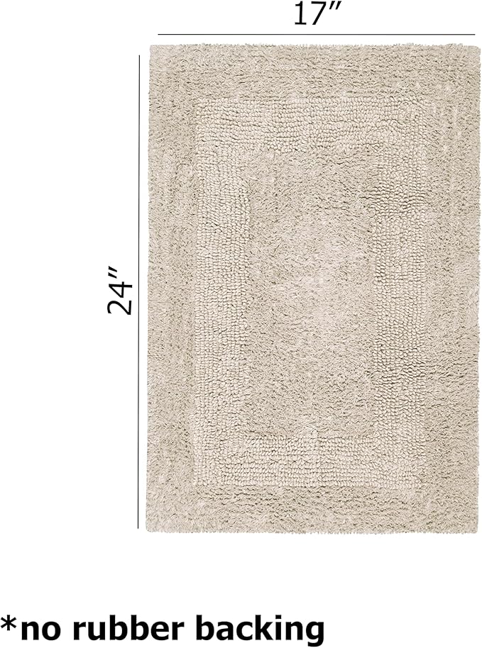 COTTON CRAFT Luxurious Bath Mat Rug - Set of 2 Reversible Heavyweight Step Out Bath Mats for Bathroom Floor, Tub and Shower - Pure Cotton Soft Plush Absorbent Tufted Racetrack Mat - 17x24 inch - Linen