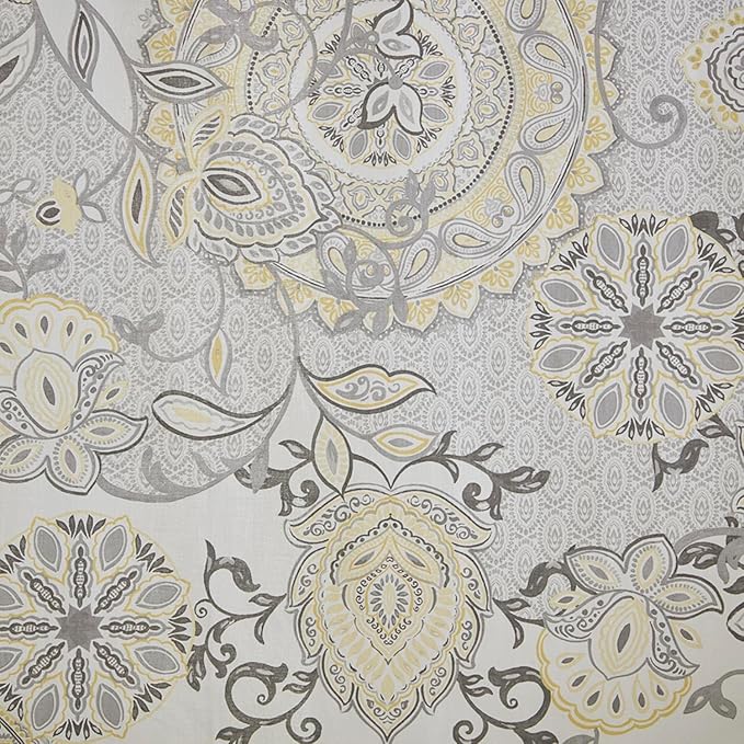 Madison Park Isla 100% Cotton Percale Shower Curtain, Floral Medallion Boho Printed Watercolor Cute Modern Home Bathroom Decor, Bathtub Privacy Screen, 72" x 72", Yellow