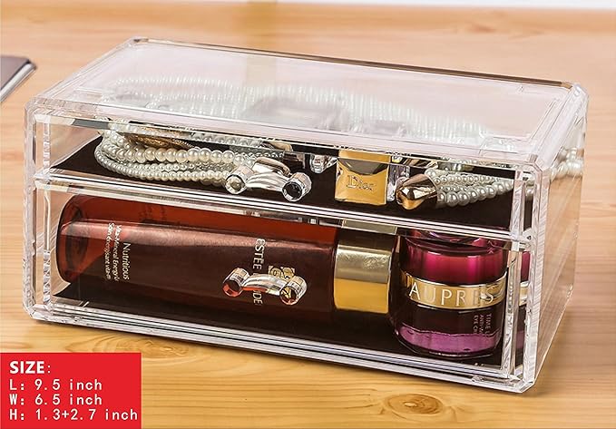 Cq acrylic 4 Pack Clear Makeup Organizer Countertop,Stackable 11 Drawers Skincare Organizer,Cute Skin Care Organizer for Vanity Hair Clip,Jewelry,Beauty Product Desk and Make Up Organizers for Vanity