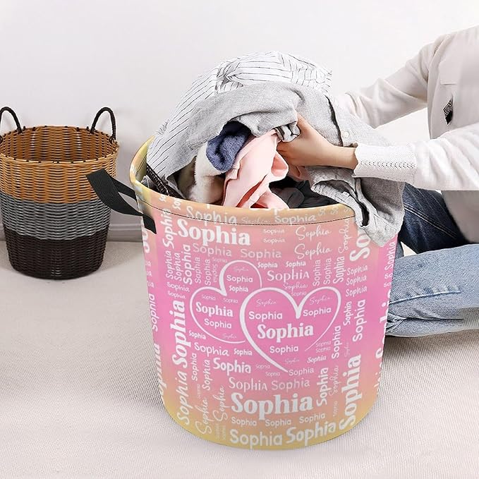 Personalized Laundry Baskets,Custom Name Gifts,Colorful Laundry Hamper for Kids Baby Adults,Collapsible Clothes Storage Organizer,One Size
