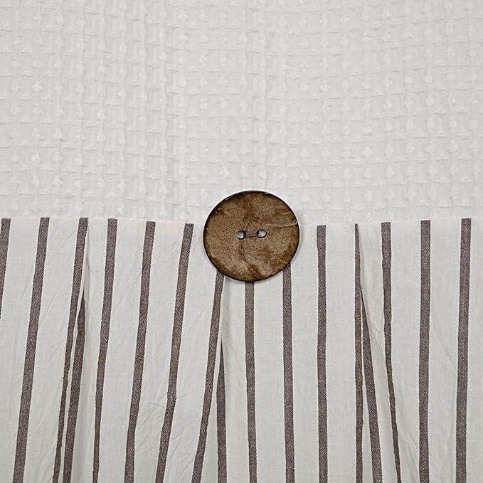 DOSLY Ides Farmhouse Shower Curtain, Beige and Brown Striped, Button Curtain, Spa Waffle and Cotton Woven Fabric, Rustic Charm Country Chic Style, 72x72 in