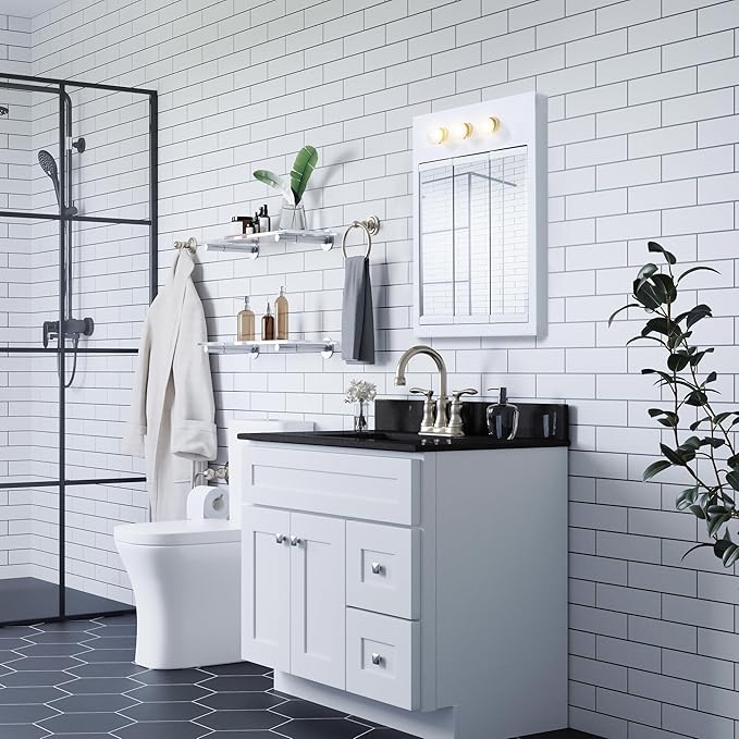 Design House Concord Medicine Cabinet, 3 Mirrored Doors, Pre-Assembled, 2 Fixed Shelves, Wall Mount, 3 Vanity Lights, White Frame Wall Cabinet, 24 in W x 5 in D x 30 in H, 532374-WHT