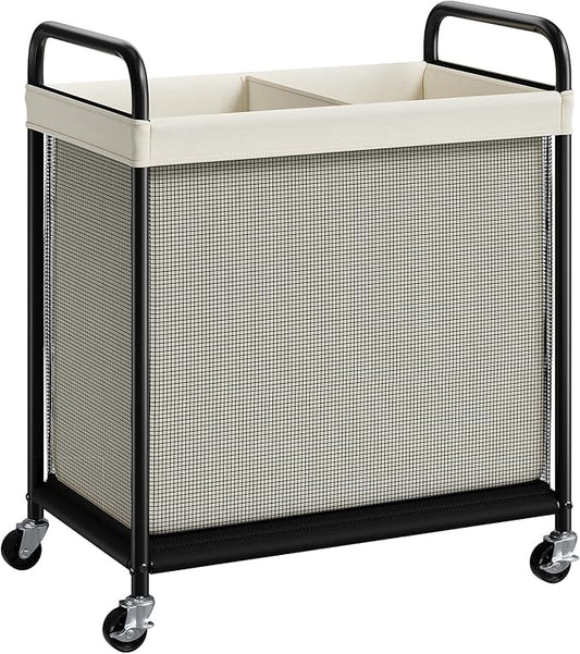 ELYKEN Laundry Hamper 2 Section, 100L Rolling Laundry Sorter with Removable Liner Bag, Laundry Basket with Wheels, Steel Frame with Metal Handle, Clothes Hamper Cart for Laundry Room & Bedroom