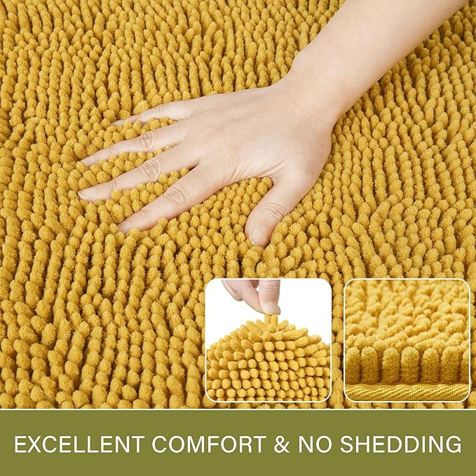 LOCHAS Luxury Bathroom Rug Shaggy Bath Mat 24 x 60 Inch, Washable Non Slip Bath Rugs for Bathroom Shower, Soft Plush Chenille Absorbent Carpets Mats, Yellow