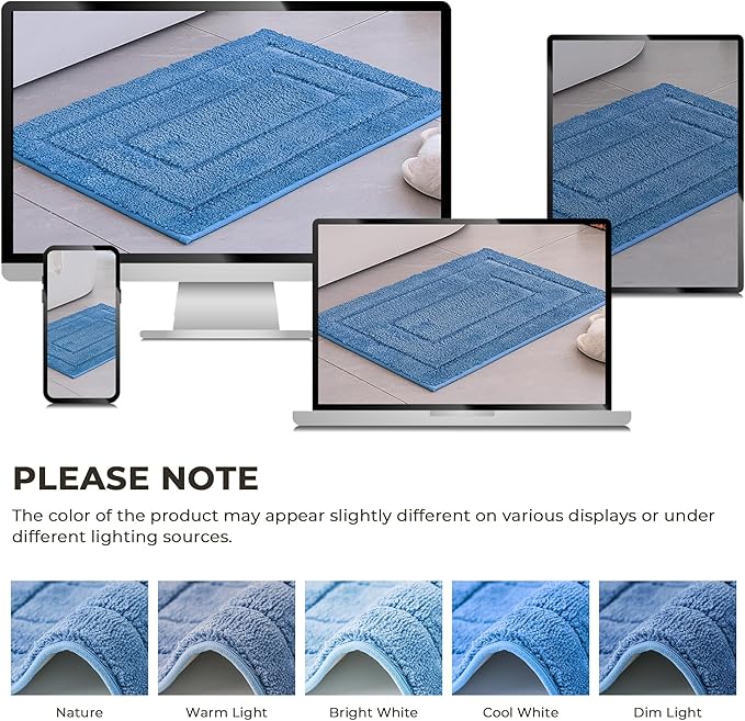 GRANNY SAYS Blue Bathroom Rugs Non Slip, 16" x 24", Bath Rugs for Bathroom, Small Bath Rug Washable，Absorbent Bath Mats for Floor, Microfiber Bath Mat for Tub, Absorbent Shower Rugs