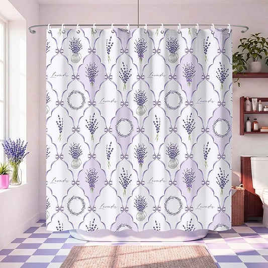Light Purple Lavender and Lilac Shower Curtains,Cute Preppy Floral Bath Curtains for Bathroom,French Country Farmhouse Waterproof Polyester Fabric Bathroom Decor,72x72 Inch