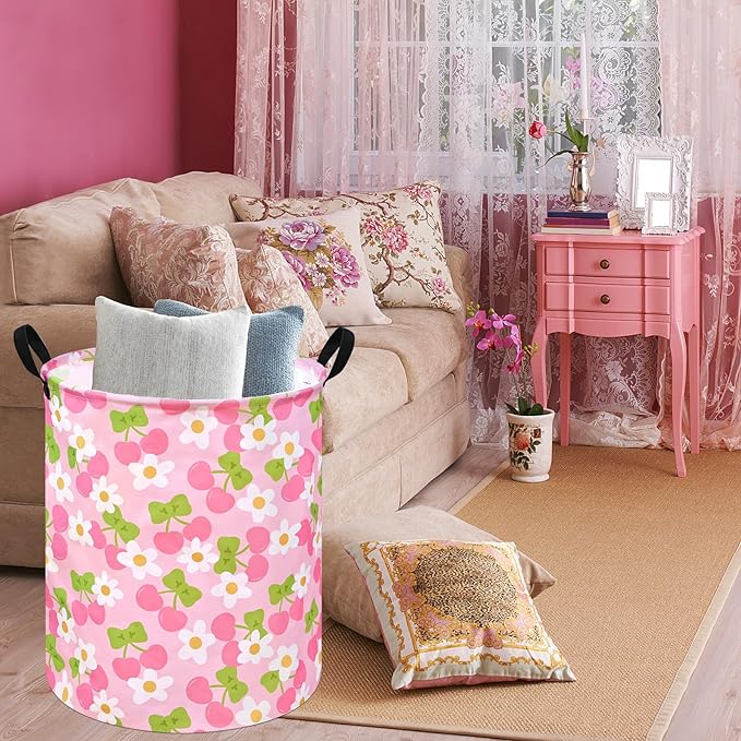 KUNRO Round Laundry Gift Basket Storage Hamper Clothes Storage Basket Organizer Bin with Handles for Nursery Room