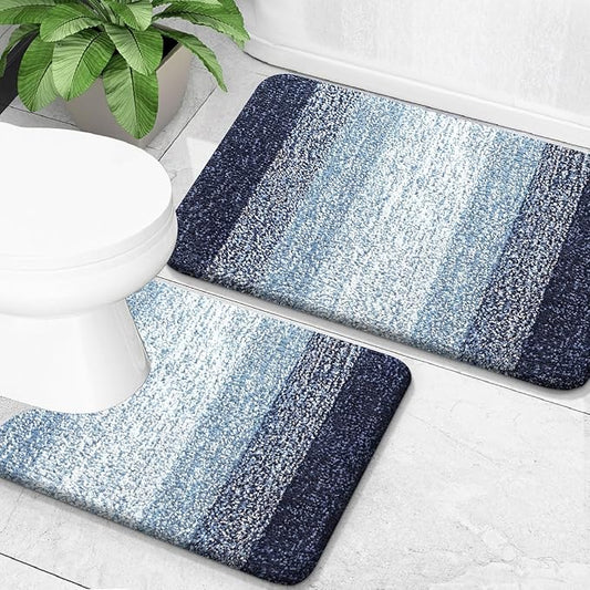 OLANLY Bathroom Rug Set 2 Piece, Soft Absorbent Microfiber Bath Mats and U-Shaped Contour Toilet Rug, Non-Slip, Machine Wash Dry, Plush Shaggy Bath Mats for Bathroom (30"x20"+24"x20", Airy Blue)