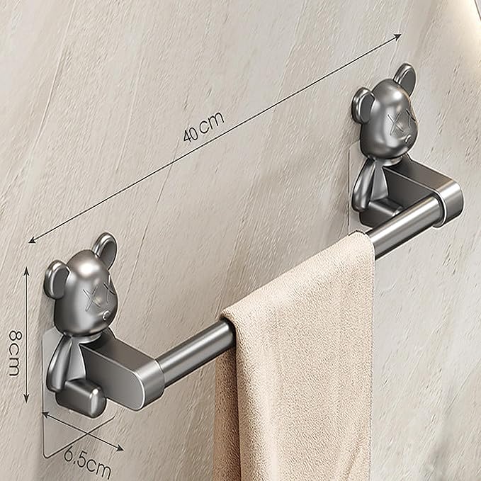 Towel Bar No Holes No Nails - 40cm Gray Bathroom Towel Racks, Wall Mount ABS Towel Holder for Bath,Rust Resistant, Self-Adhesive Buckle Easy Installation,4-Pack