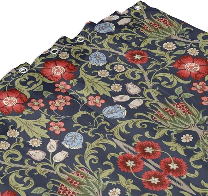 Boho Watercolor Floral Shower Curtain William Morris Design Heavy Duty Fabric Shower Curtain Set Bathroom Polyester Waterproof Shower Curtain 72x78 Inches(183x200cm), Style