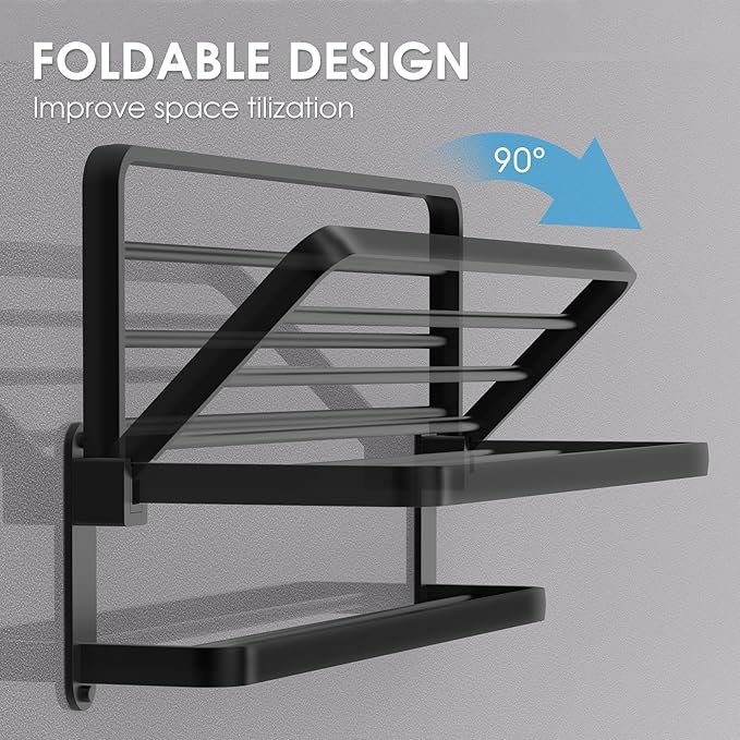 BOZWELL Bathroom Lavatory Towel Rack with Two Towel Bars,24-Inch Towel Holder with Shelf BZ205-A (Matte Black)