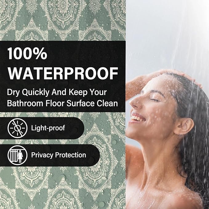 Boho Green Sage Shower Curtains for Bathroom,Funny Bohemian Mandala Shower Curtain,Aesthetic Waterproof Polyester Boho Bathroom Decor,72x72 Inch