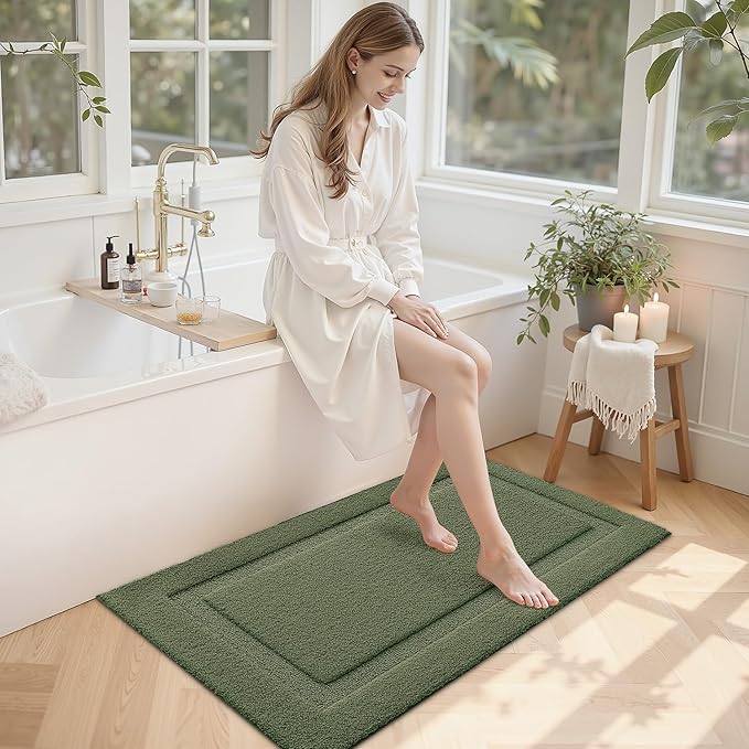 LUMI Large Ultra Soft Bathroom Rugs Non Slip with Rubber Backing, Absorbent Washable Bath Mat Quick Dry, Upgraded Premium Microfiber Plush Carpet for Bathtub and Shower Floor, Green, 24x43