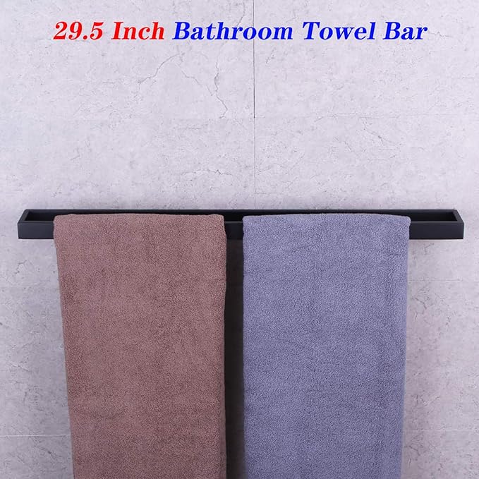 GERZWY Matte Black 30-Inch Bathroom Towel Bar SUS 304 Stainless Steel Bath Towel Bar Modern Style Wall Mount HG17702-BK