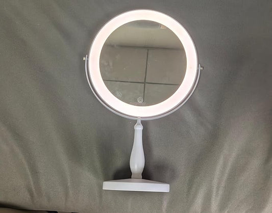 Lighted Makeup Mirror,8.1" 3000 mAh Rechargeable Double Sided Magnifying Vanity Mirror with 3 Colors White