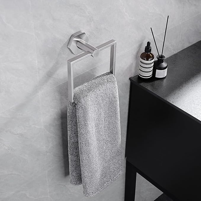 GERZWY Modern Towel Holder SUS 304 Stainless Steel Towel Hanger Towel Ring for Bathroom Wall Mount, Brushed Finish