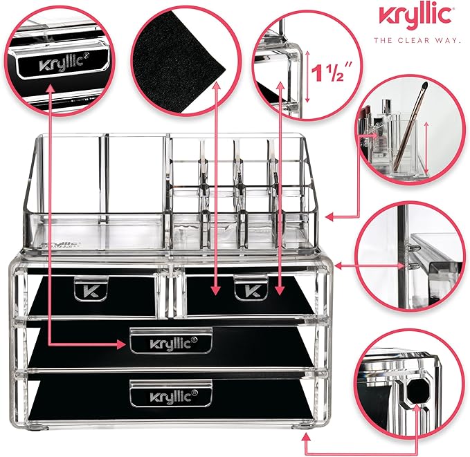 Acrylic Vanity Makeup Cosmetic Organizer -16 slot 4 box drawer storage organizers for make up brushes