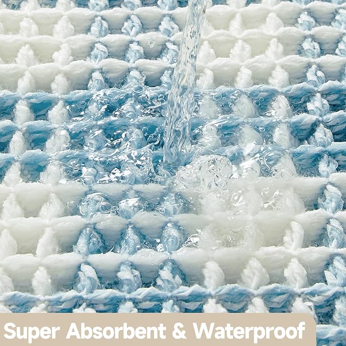 Waffle Bath Mat, Boho Bathroom Rugs Non Slip Washable Absorbent Checkered Bathroom Mat Quick Dry Cute Bath Mat, 36"x24" Blue and White