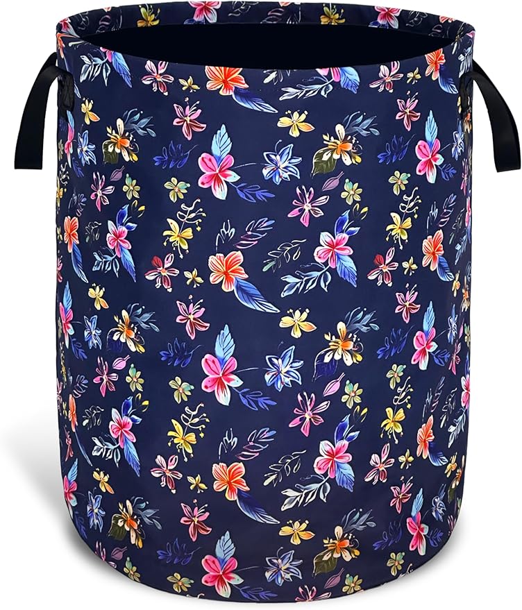 Flowers Laundry Basket Foldable Oxford Cloth With Handle Portable Colorful Storage Basket Organizer Suitable For Laundry Room/Bedroom/Living Room/Children'S Room (18.9 X 16.5 Inch)