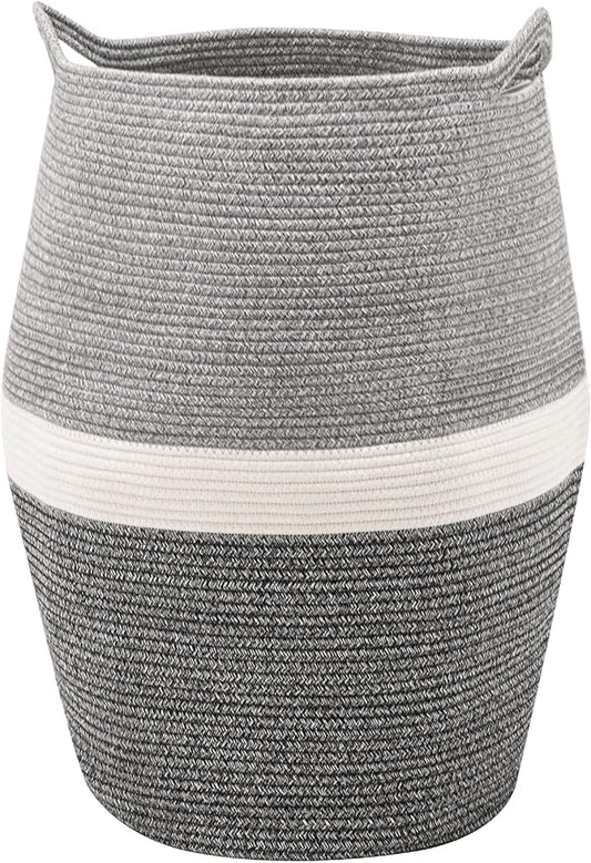 Cotton Rope Laundry Hamper by YOUDENOVA, 105L - Woven Collapsible Laundry Basket - Clothes Storage Basket for Blankets, Laundry Room Organizing, Bedroom Storage, Clothes Hamper – Dark Grey