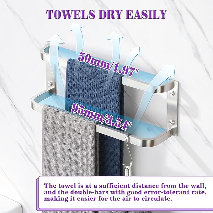Alise Double Towel Bars for Bathroom,16'' Towel Holder Towel Racks for Bathroom Wall Mount,SUS304 Stainless Steel Double Towel Rail Towel Hanger for Walls,Brushed Nickel
