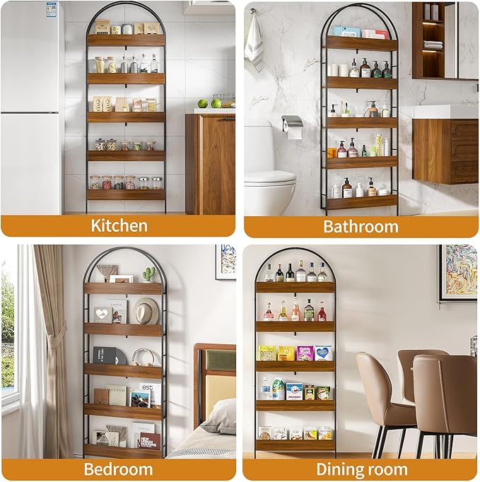 Behind The Door Storage, 5-Tier Narrow Bathroom Shelf, Slim Space-Saving Storage Organizer, Freestanding Shelving Unit for Laundry Room, Pantry, Kitchen, Closet & Small Spaces