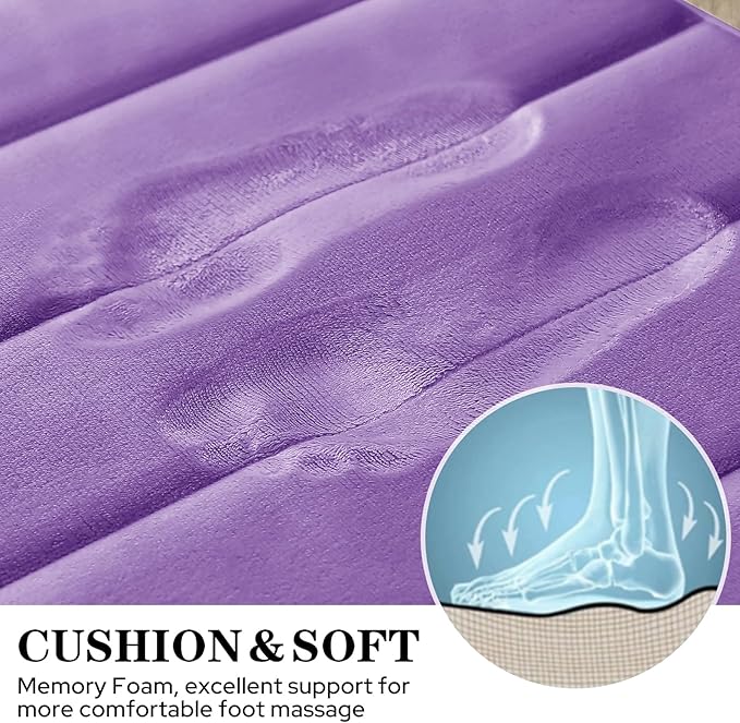 BYSURE Lavender Memory Foam Bathroom Rug Set 3 Piece, Non Slip Extra Soft Absorbent Machine Washable Toilet Bath Toilet Mat (17"x24"+20"x32"+U Shape 20"x24")