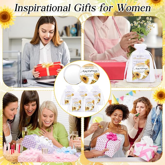 25 Set Mother's Day Inspirational Compact Mirror Religious Bulk Gift for Women Christian Mini Makeup Pocket Mirror Administrative Professional Gift with Card for Volunteer Employee Teacher (Sunflower)
