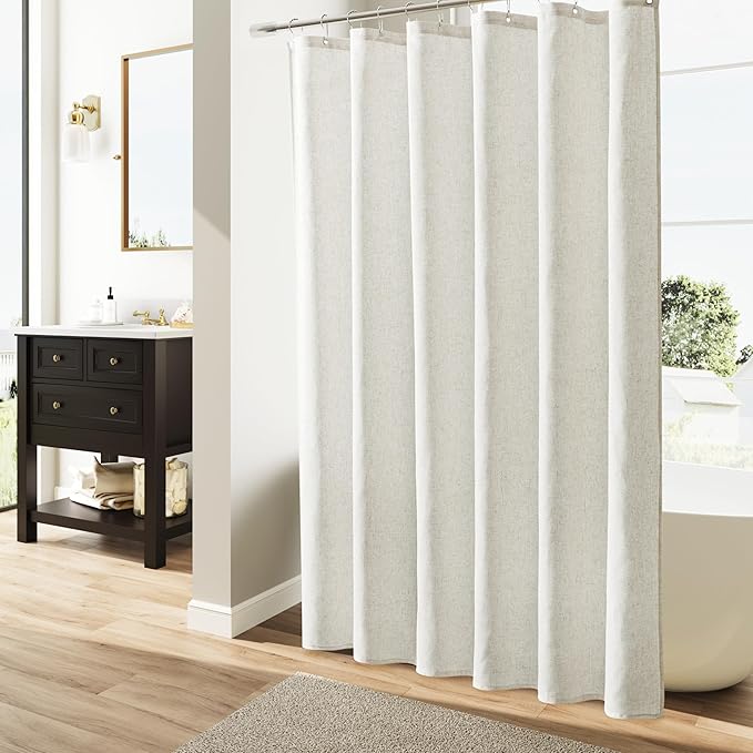 Neutral Extra Long Beige Linen Shower Curtains 84 Inches Long for Bathroom Neutral Boho Farmhouse Water Repellent Vintage Country Style Rustic Decor Bath Drapes with Hooks Cream Ivory 72x84