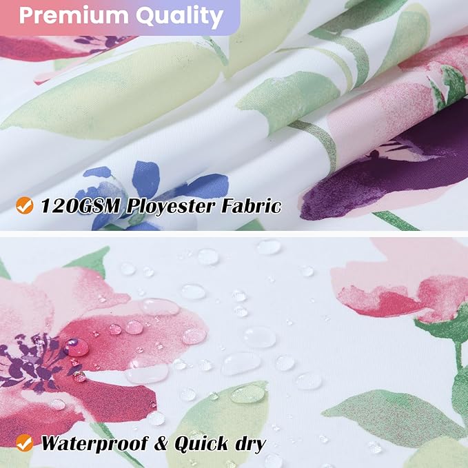 Extra Long Fabric Shower Curtain, Green and Pink Watercolor Floral Plant Shower Curtains for Bathroom, Purple and Blue Flower Bathroom Curtains, 72" W x 84" H