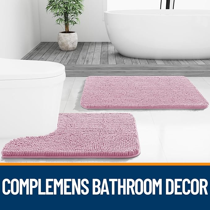 OLANLY Bathroom Rugs 44x32, Extra Soft Absorbent Chenille Bath Rugs, Rubber Backing Quick Dry, Machine Washable Bath Mats for Bathroom Floor, Tub and Shower, Home Decor Accessories, Dusty Rose