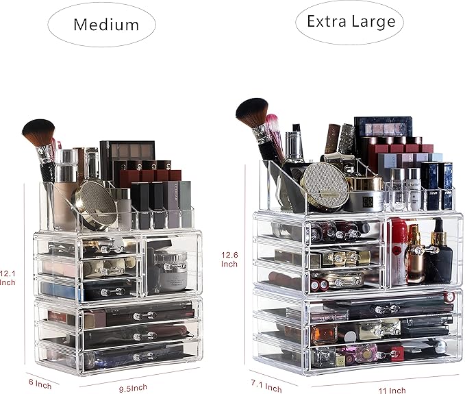 Cq acrylic 3 Pack Clear Make up Organizer Countertop,Stackable 7 Drawers Makeup Storage,Cute Vanity Organizers for dresser Hair Clip,Jewelry,Beauty Product Desk and Bathroom Organizers and Storage